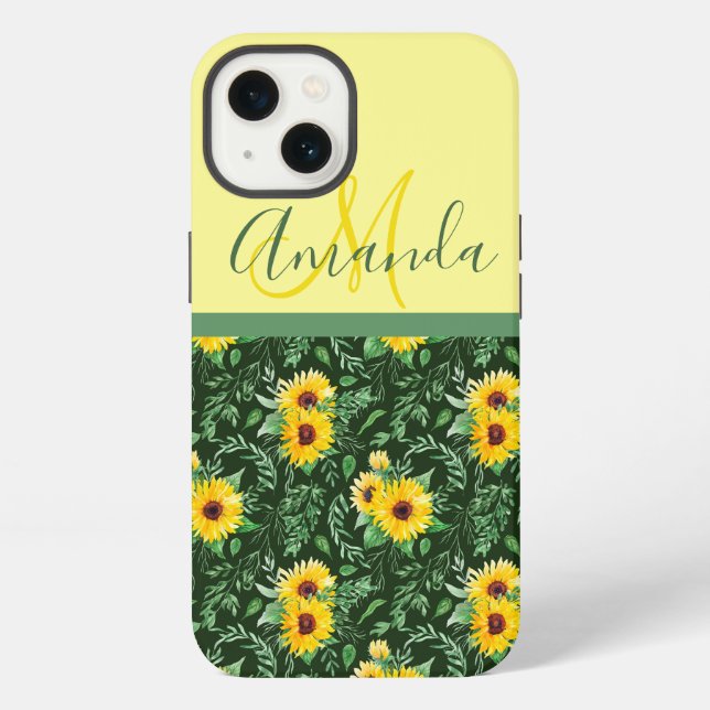 Sunflower Fields Monogrammed iPhone Case (Back)