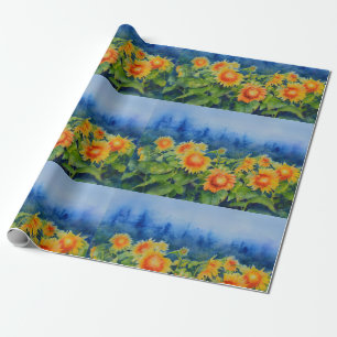 Sunflower fields - morning mist wrapping paper