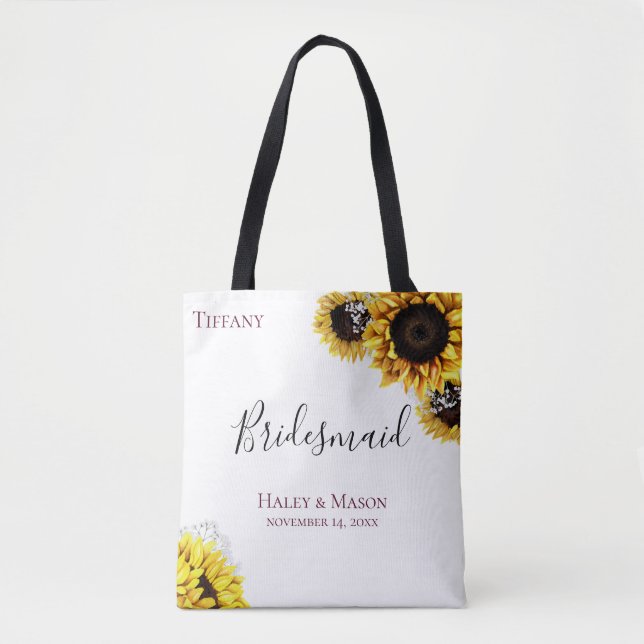 Sunflower Fields Personalised Bridesmaid Tote Bag (Front)