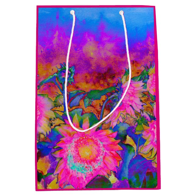 Sunflower fields _ pink medium gift bag (Front)