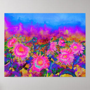 Sunflower Fields - pink Poster
