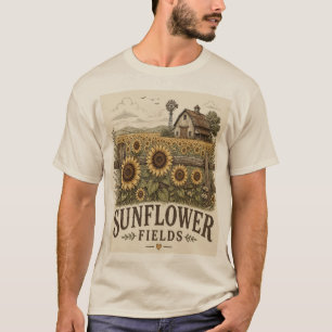 Sunflower Fields Vintage Farmhouse Country Art T-Shirt