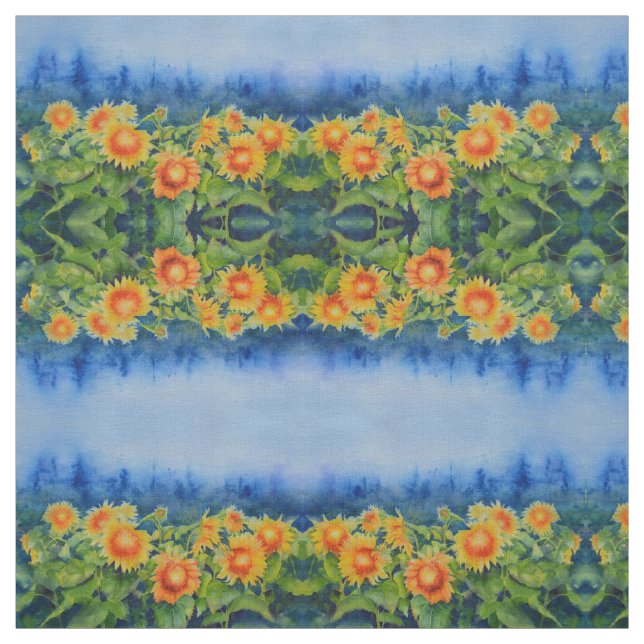 Sunflower fields watercolor painting fabric (Swatch)