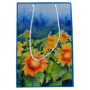 Sunflower fields watercolor painting medium gift bag