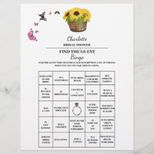 Sunflower Find The Guest Bridal Shower Bingo  Flyer