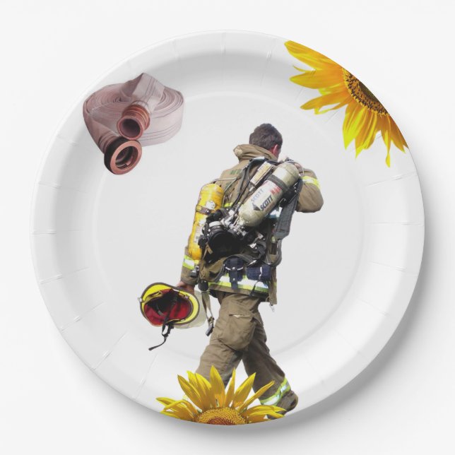 Sunflower Fireman Paper Plates (Front)