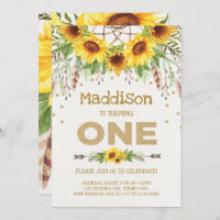 Sunflower First Birthday Invite Boho Queen Bee