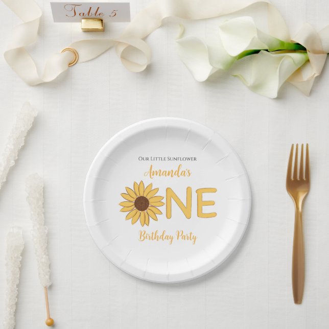 Sunflower First Birthday Paper Plate (Wedding)