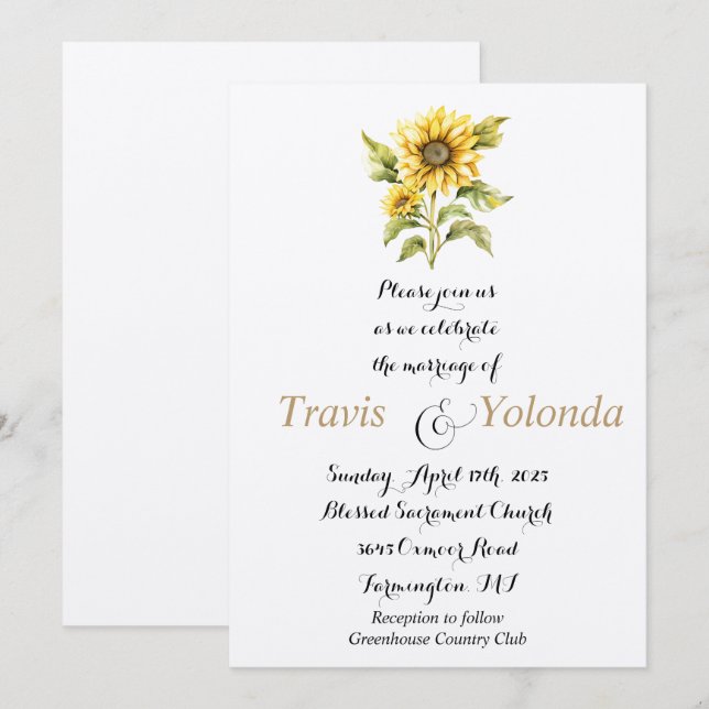 Sunflower Flat Wedding Invitation  (Front/Back)
