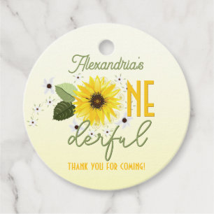 Sunflower Floral 1st Birthday Favour Tags