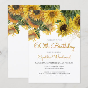 Sunflower Floral 60th Birthday Party Invitation