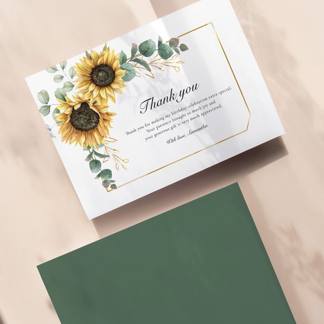 Sunflower Floral 60th Birthday Party Thank You Card (60th Birthday Floral Sunflower Eucalyptus Thank You Card)