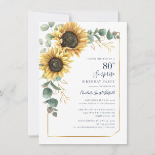 Sunflower Floral 80th Birthday Party Invitation