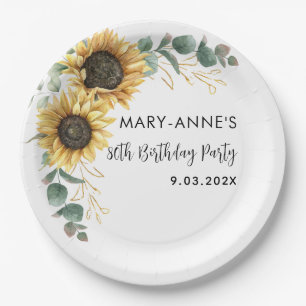 Sunflower Floral 80th Birthday Party Paper Plate
