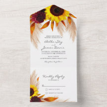 Sunflower Floral All in One Wedding Invitations