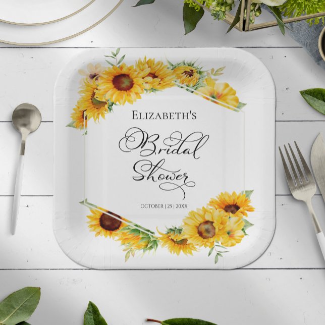 Sunflower Floral Arch Fall Bridal Shower Paper Plate (Creator Uploaded)