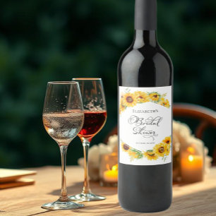 Sunflower Floral Arch Fall Bridal Shower Wine Label