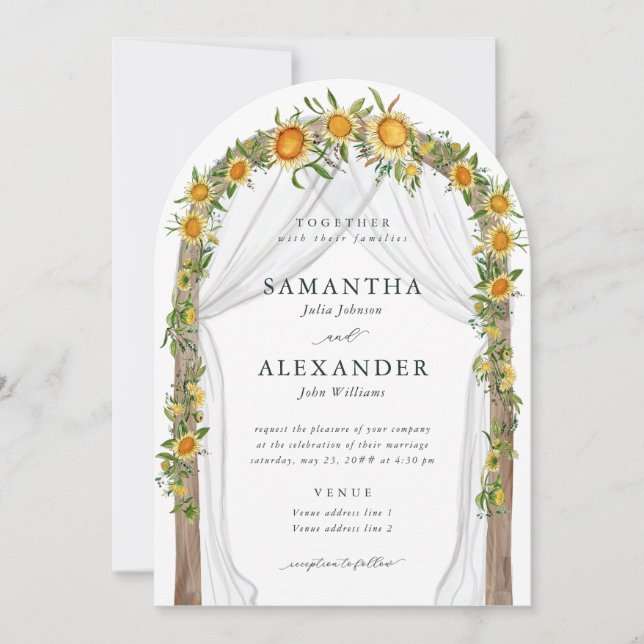 Sunflower Floral Arch Summer Fall Boho Wedding Invitation (Front)