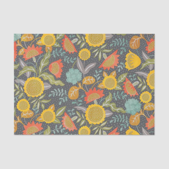 Sunflower Floral Autumn Garden Whimsical Botanical Tissue Paper (Front)