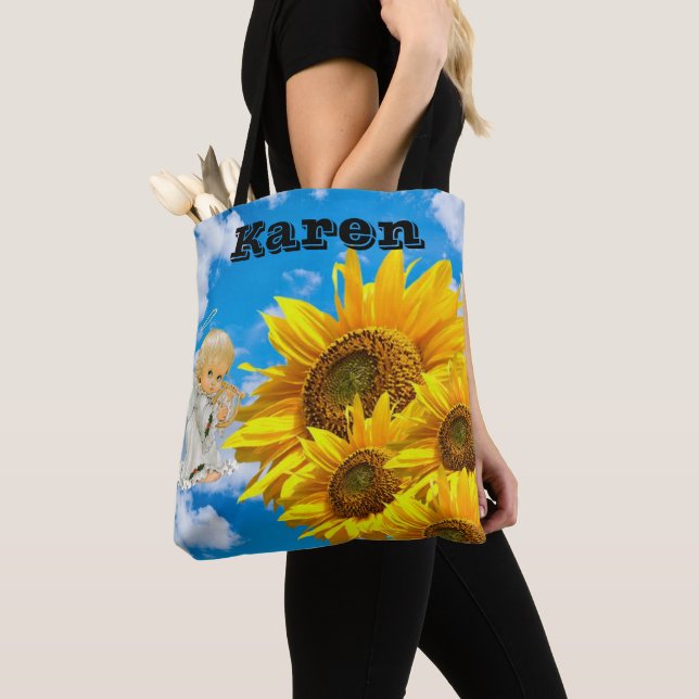 Sunflower Floral Baby Angel Sky Tote Bag (Close Up)