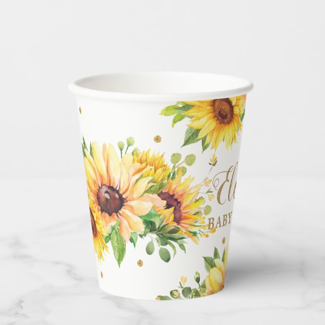 Sunflower Floral Baby Shower Birthday Bridal  Paper Cups (Front)