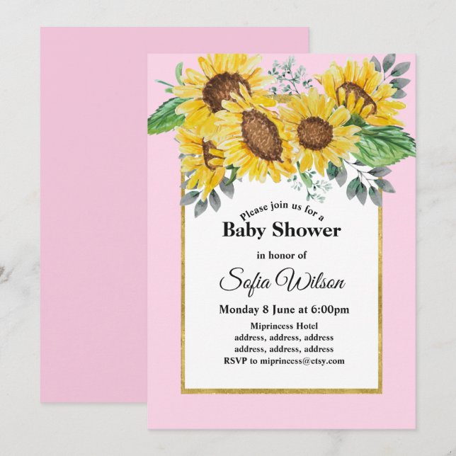 sunflower, floral baby shower, invitation (Front/Back)