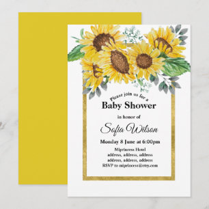 sunflower, floral baby shower, invitation