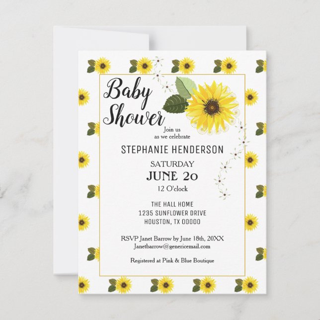 Sunflower Floral Baby Shower Invitation (Front)