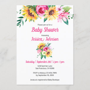 Sunflower Floral Baby Shower Invitation