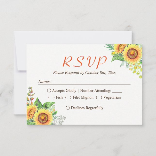 Sunflower Floral Baby's Breath Rustic Wedding RSVP (Front)