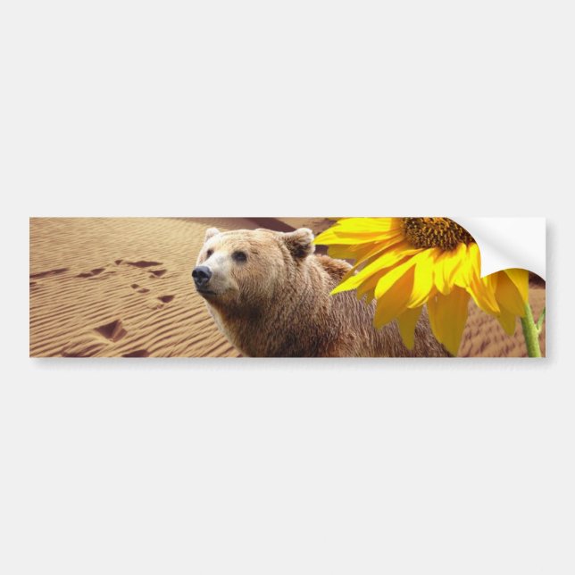 Sunflower Floral Bear Bumper Sticker (Front)