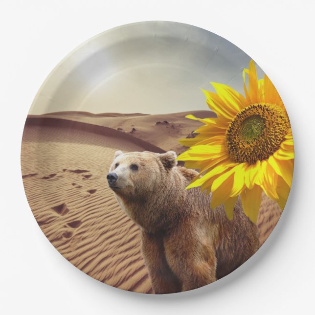 Sunflower Floral Bear Paper Plates (Front)