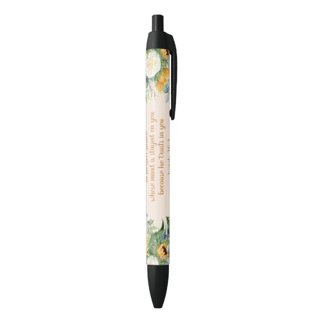 Sunflower Floral Bible Verse Keep Perfect Peace Black Ink Pen (Bottom (Vertical))