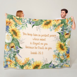 Sunflower Floral Bible Verse Keep Perfect Peace Fleece Blanket