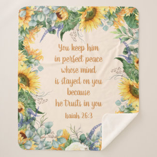 Sunflower Floral Bible Verse Keep Perfect Peace Sherpa Blanket
