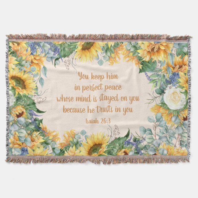 Sunflower Floral Bible Verse Keep Perfect Peace    Throw Blanket (Front)