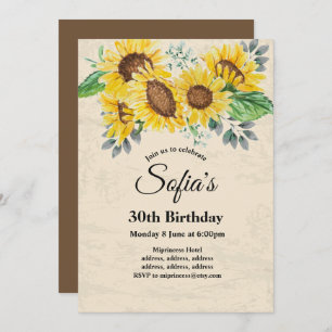 sunflower, floral birthday party invitation