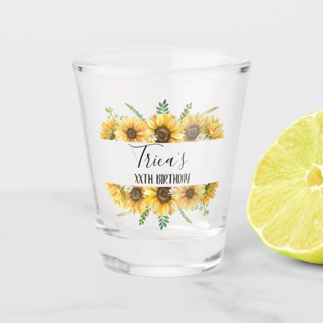 Sunflower Floral Birthday Party Shot Glass (Front)
