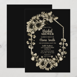 Sunflower Floral Black Bridal Shower Invitation