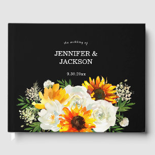 Sunflower Floral - Black Guest Book