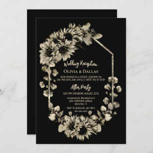 Sunflower Floral Black Wedding Reception Invitation