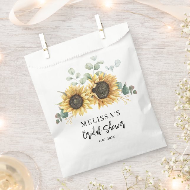 Sunflower Floral Bloom Script Bridal Shower Favour Bags (Clipped)
