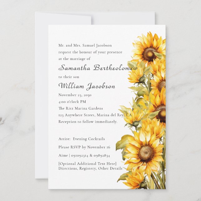Sunflower Floral Blooms | Groom's Parent's Hosting Invitation (Front)