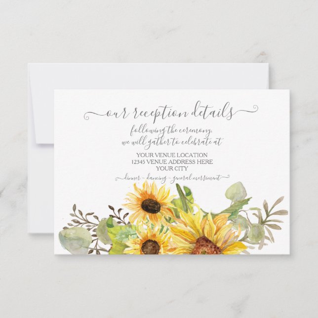 Sunflower Floral BOHO Watercolor Reception Detail  RSVP Card (Front)