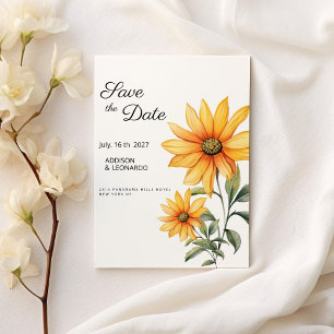 Sunflower floral botanical summer Save the Date Invitation