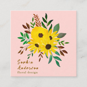Sunflower Floral Bouquet - Dusky Pink Square Business Card