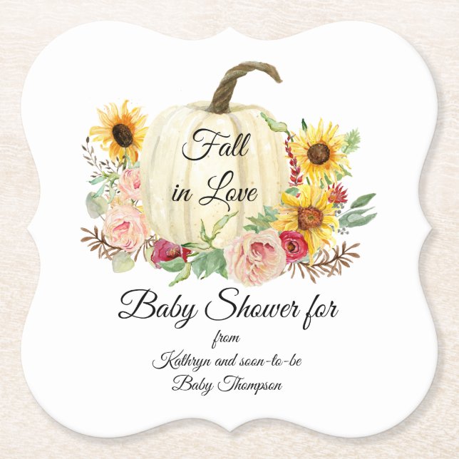 Sunflower Floral Bouquet Fall Baby Girl Shower Paper Coaster (Front)