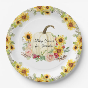 Sunflower Floral Bouquet Fall Girl Baby Shower Paper Plate