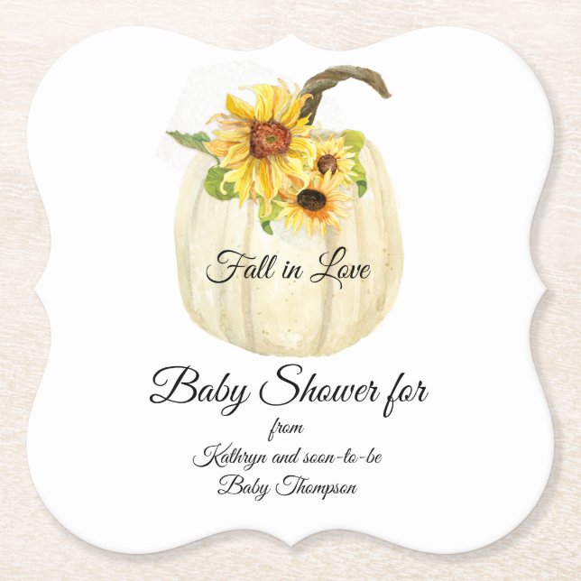 Sunflower Floral Bouquet Pumpkin Baby Girl Shower Paper Coaster (Front)