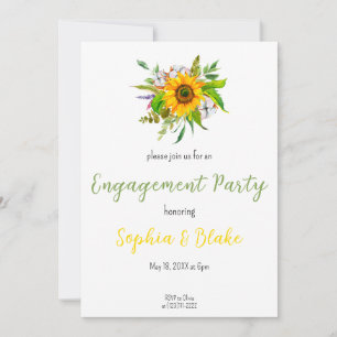 Sunflower Floral Bouquet White Engagement Party Invitation